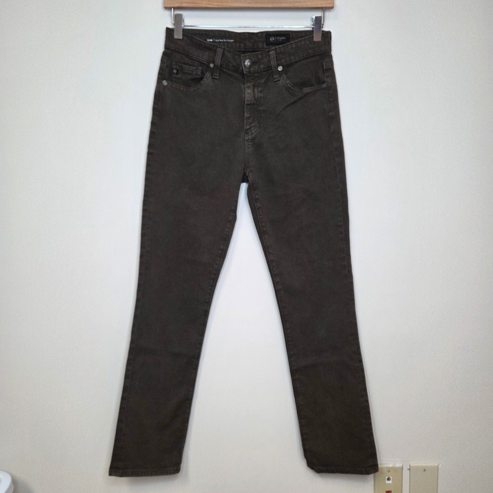 AG Adriano Goldschmied Mari High Rise Slim Straight Jeans Olive Brown 26 HYD1875